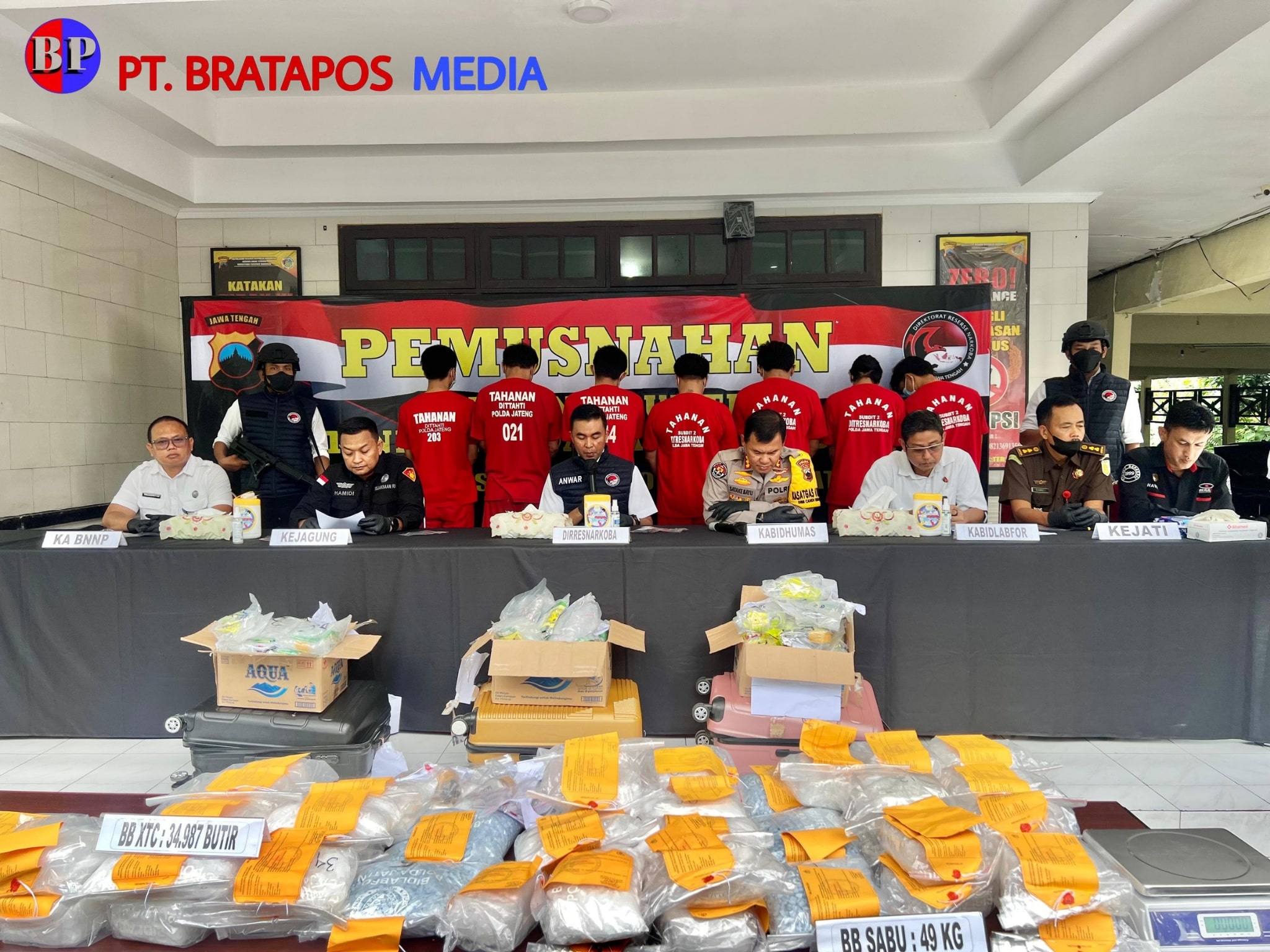 Polda Jateng Musnahkan 47,8 Kilogram BB Sabu dan 34.743 Butir Pil Ekstasi