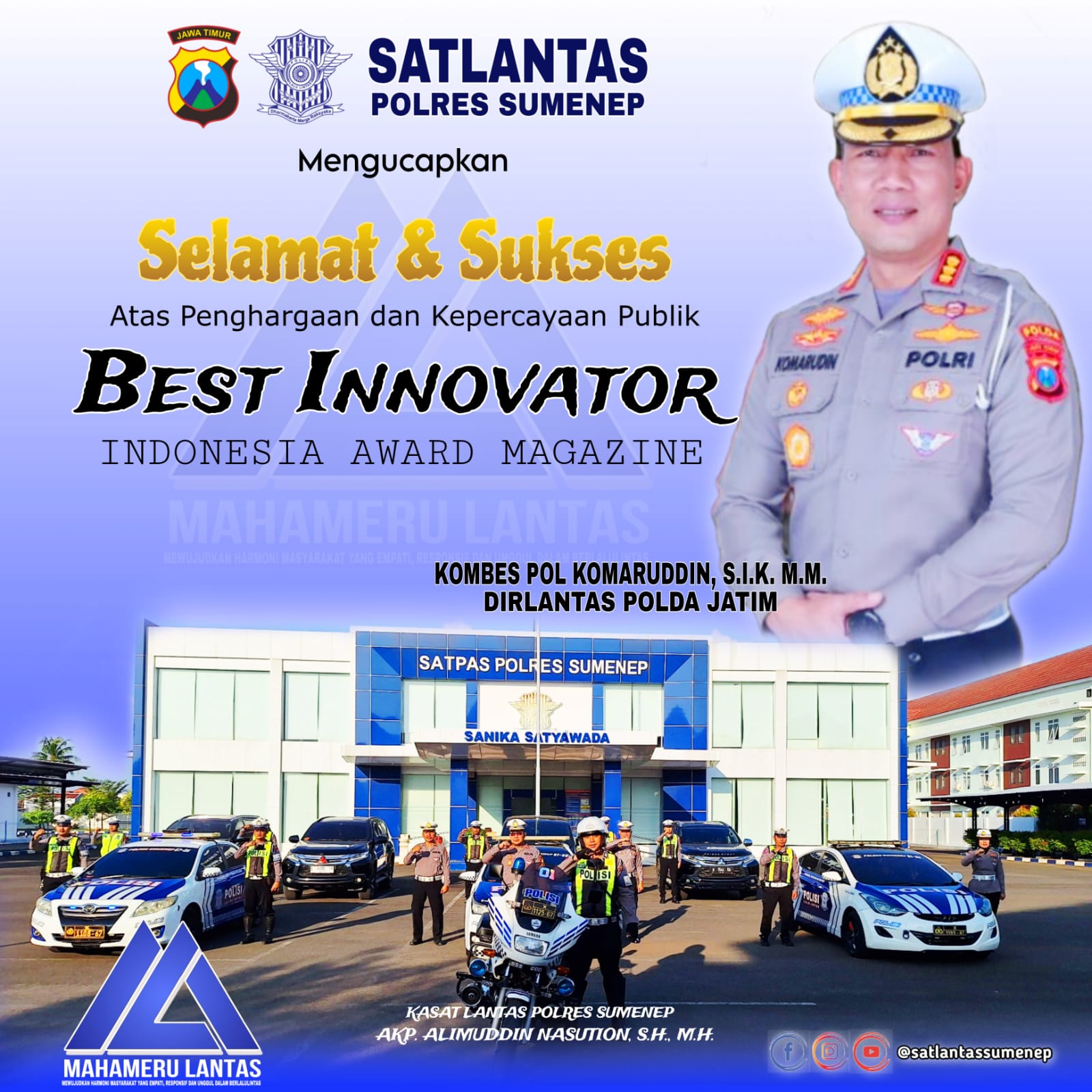 Dirlantas Polda Jatim Raih Penghargaan Best Innovator Indonesia Award Magazine 2024, Satlantas Polres Sumenep Ucapkan Selamat