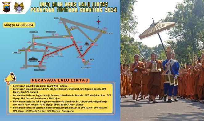 Lancarkan Kirab Asalha Mahapuja 2568 BE/2024, Polresta Magelang Lakukan Rekayasa Lalulintas