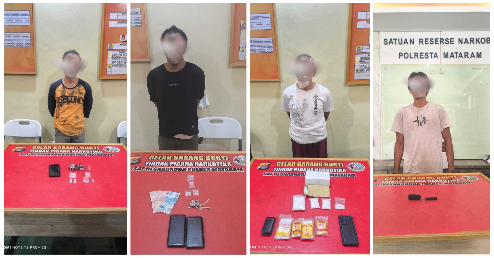 Empat Terduga Pelaku Narkoba, Tiga Diantaranya Residivis Berhasil Diringkus Satresnarkoba Polresta Mataram dan BB Sabu Sebesar 159,91 Gram