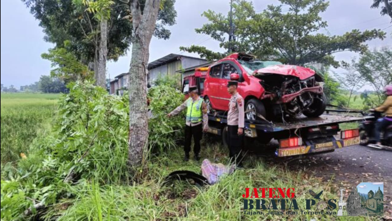 Sebuah Mobil Toyota Warna Merah Menabrak Pohon Dipurbalingga, Pengemudi Tewas