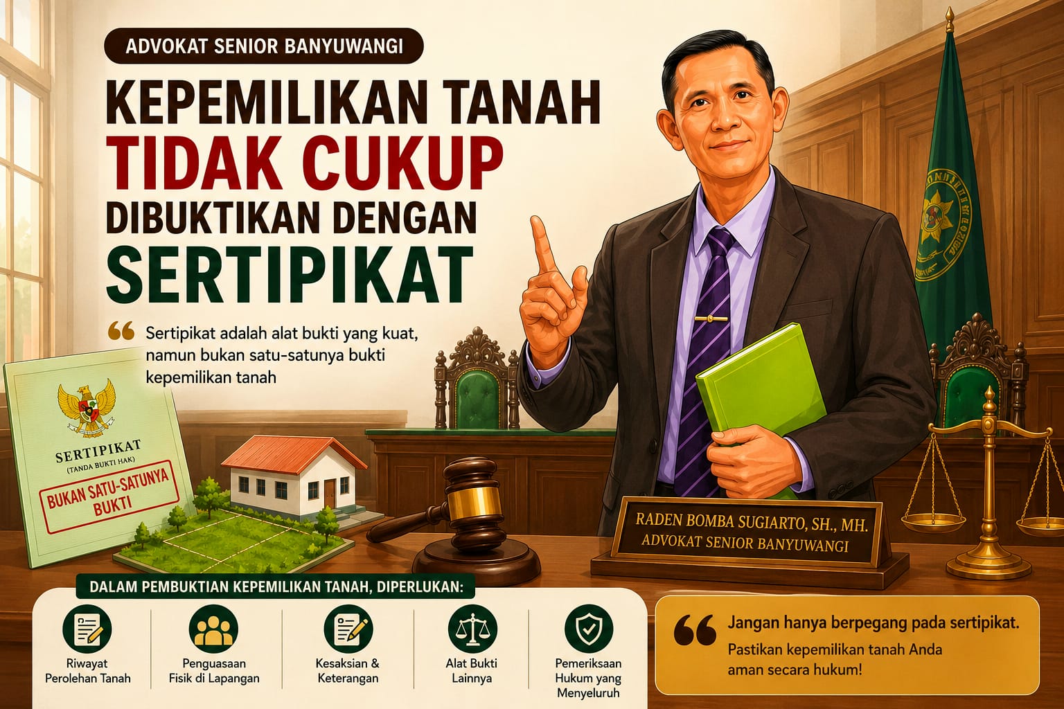 Advokat Senior Banyuwangi: Kepemilikan Tanah Tidak Cukup Dibuktikan dengan Sertipikat