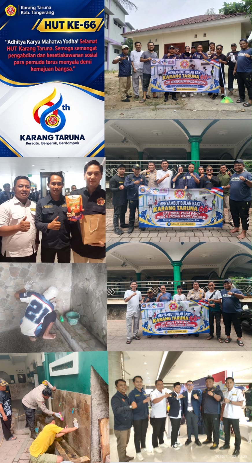 Bulan Bakti Karang Taruna ke-66, Pemuda Kelapa Dua Kompak Bersihkan 6 Masjid & Musholla