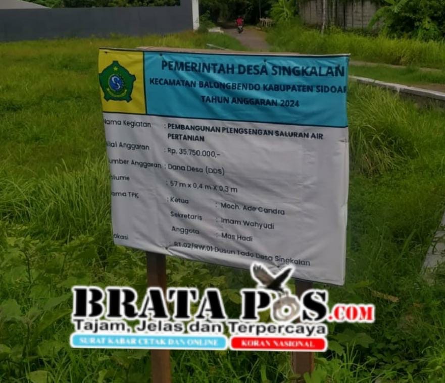 Di Duga Untungkan Kepala Desa, Pembangunan Plengsengan Pertanian di Desa Singkalan Kecamatan Balongbendo Sidoarjo