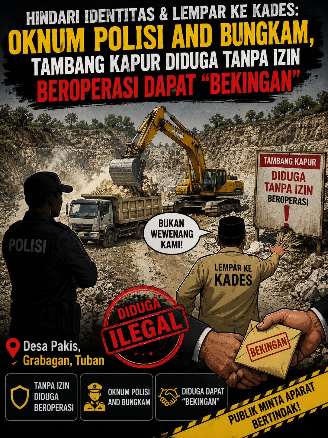 Diduga Caplok Tanah Warga Dan Tersiar ISu Ada bekingan APH Tambang batu Kapur Ilegal Bebas Beroperasi