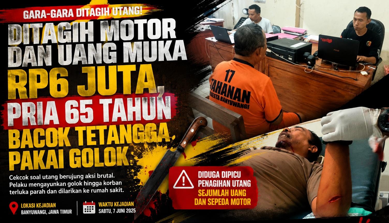 Ditagih Motor dan Uang Muka Rp6 Juta, Pria 65 Tahun Bacok Tetangga Pakai Golok