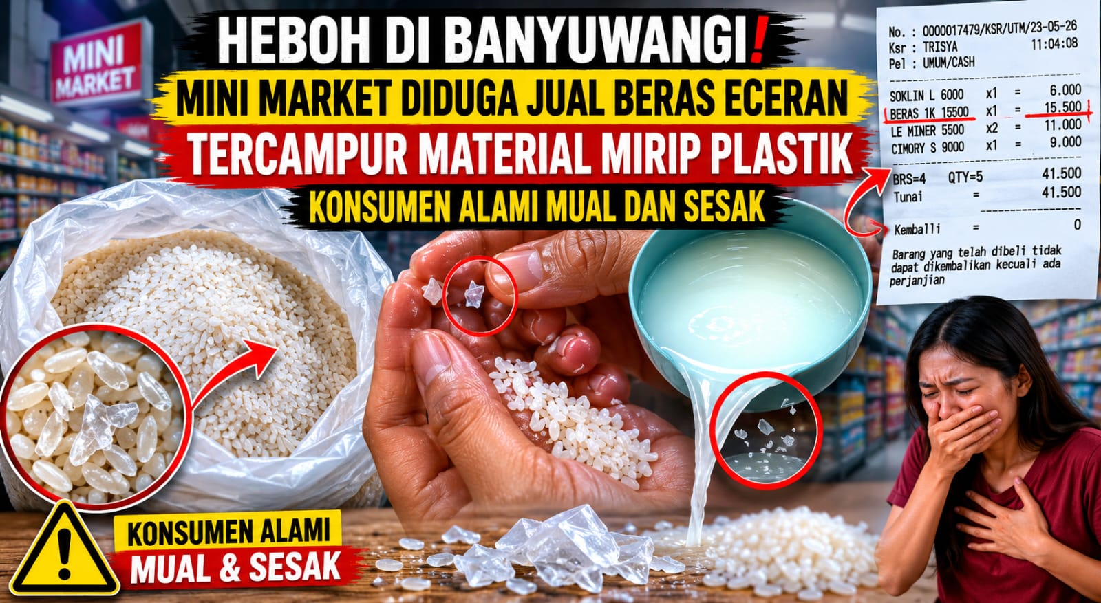 Heboh! Mini Market Diduga Jual Beras Tercampur Material Mirip Plastik, Konsumen Alami Mual dan Sesak