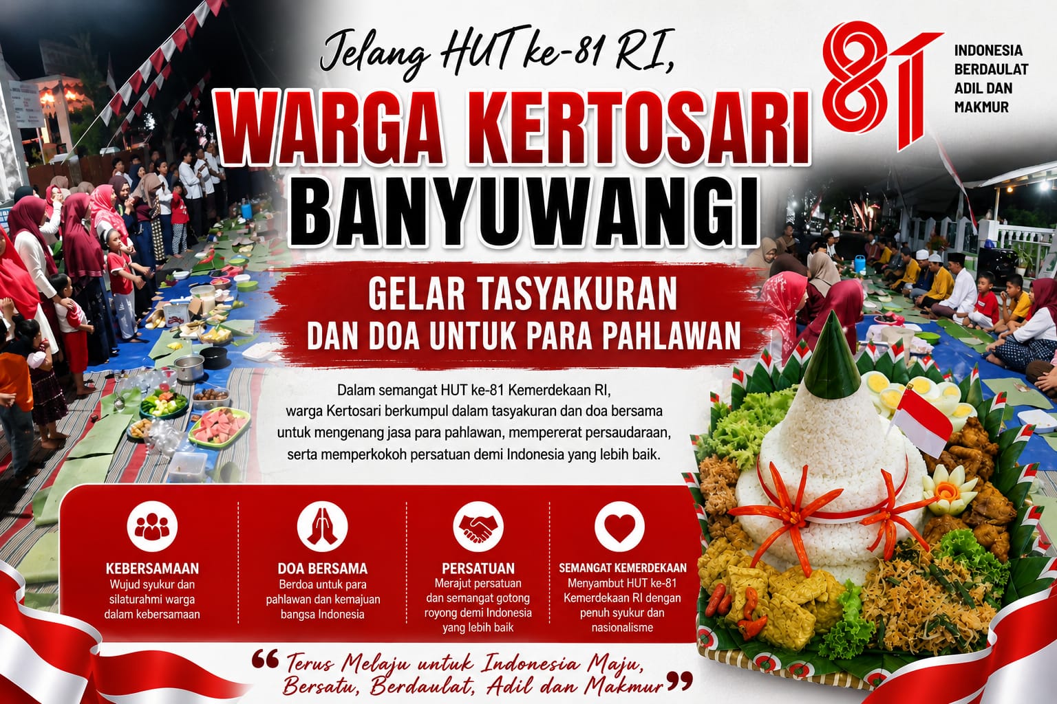 Jelang HUT ke-81 RI, Warga Kertosari Banyuwangi Gelar Tasyakuran dan Doa untuk Para Pahlawan