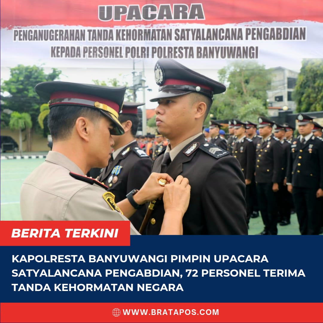 Kapolresta Banyuwangi Pimpin Upacara Satyalancana Pengabdian, 72 Personel Terima Tanda Kehormatan Negara