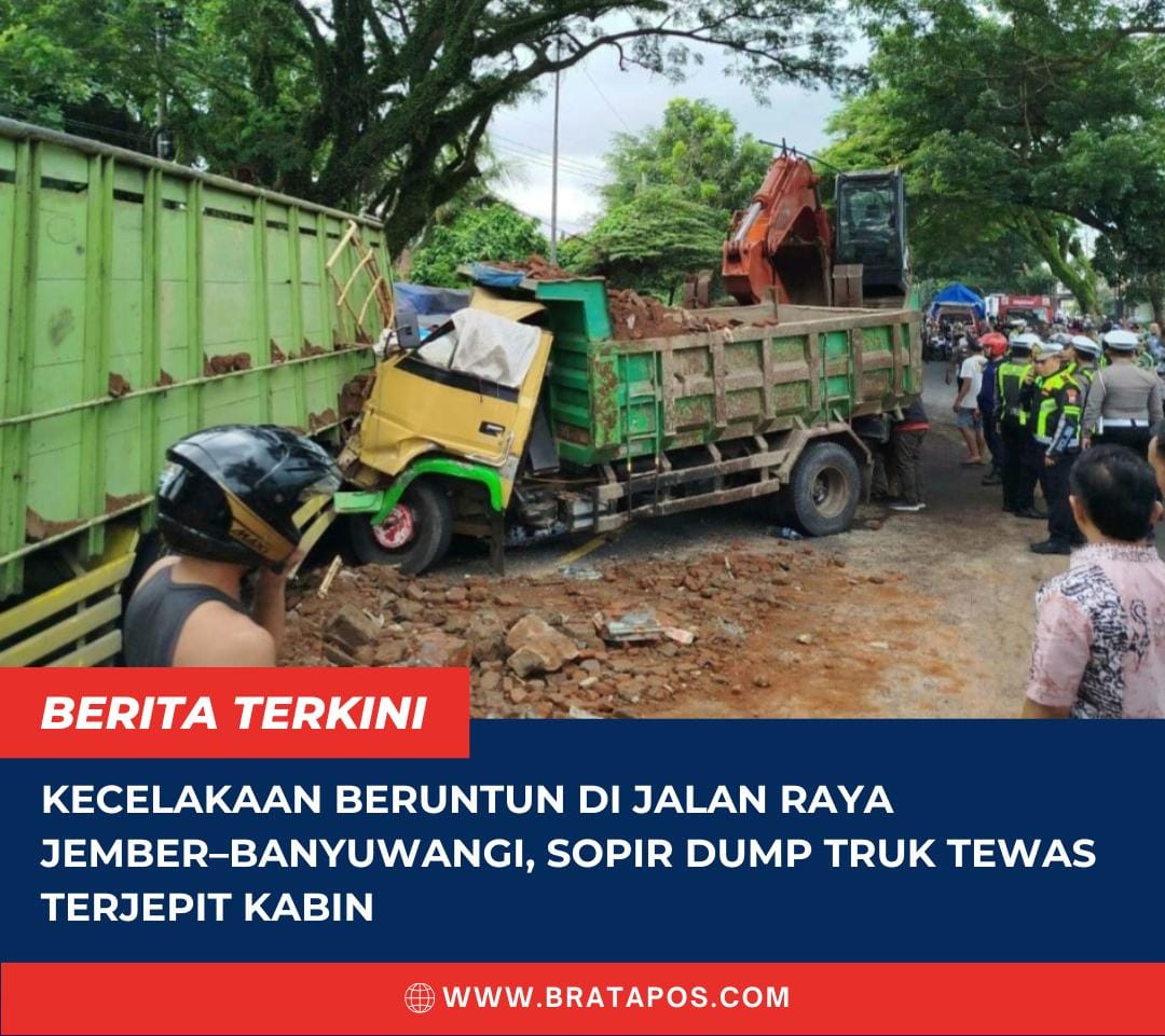 Kecelakaan Beruntun di Jalan Raya Jember–Banyuwangi, Sopir Dump Truk Tewas Terjepit Kabin