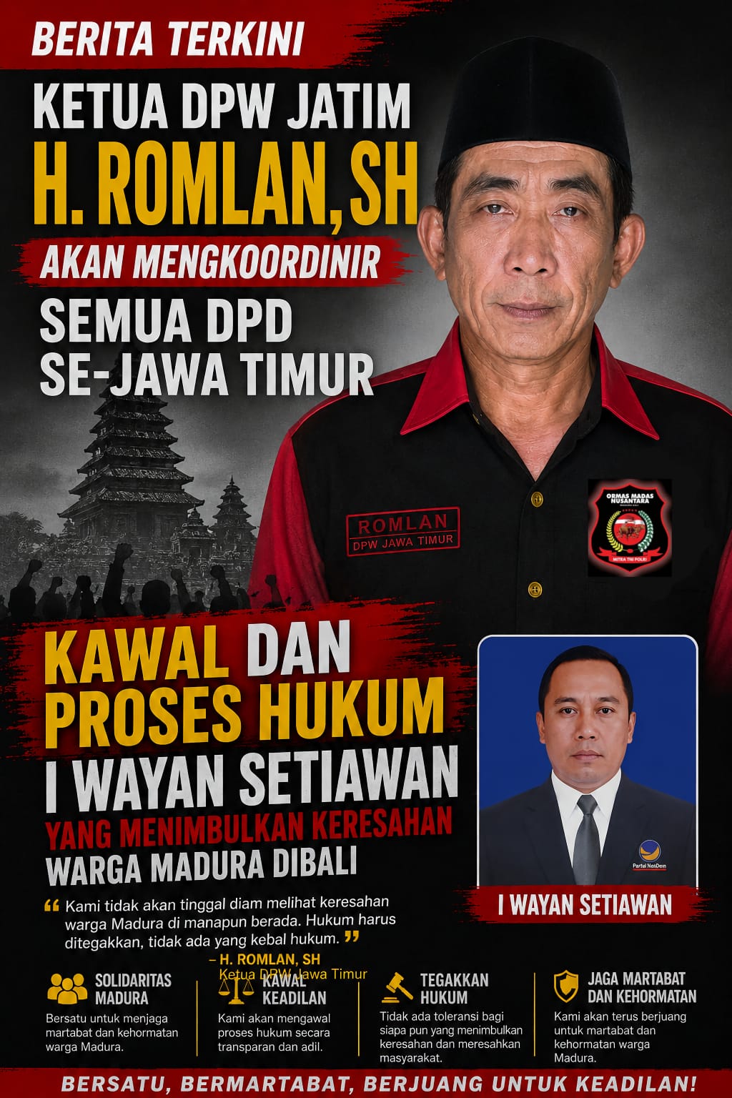 Ketua DPW Madas Nusantara Jatim Koordinasikan DPD Se-Jatim Kawal Proses Hukum Dugaan Pernyataan I Wayan Setiawan