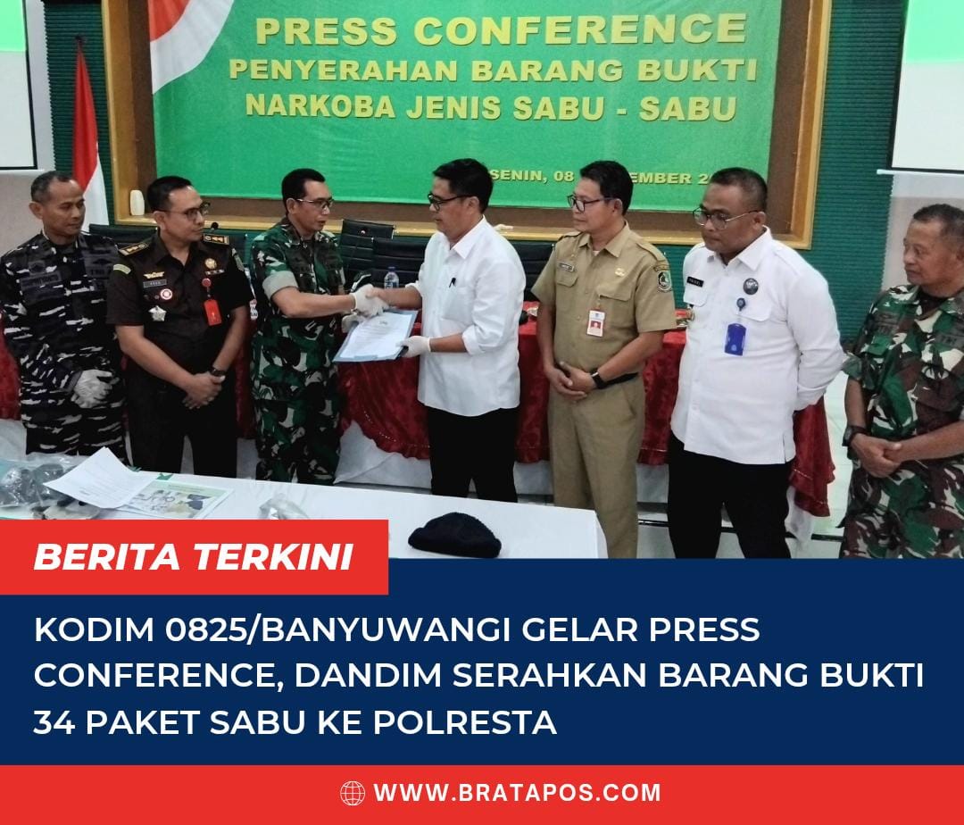 Kodim 0825/Banyuwangi Gelar Press Conference, Dandim Serahkan Barang Bukti 34 Paket Sabu ke Polresta