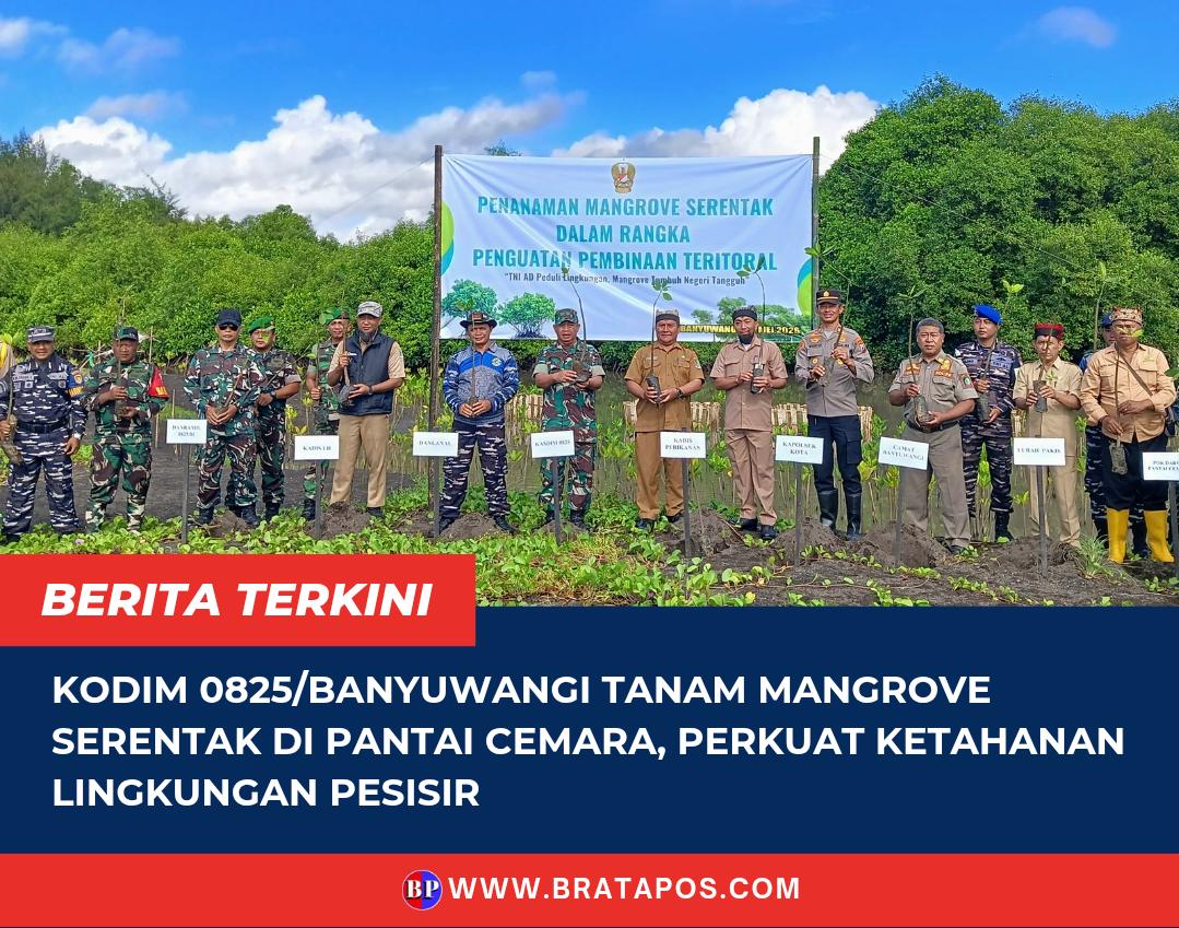 Kodim 0825/Banyuwangi Tanam Mangrove Serentak di Pantai Cemara, Perkuat Ketahanan Lingkungan Pesisir
