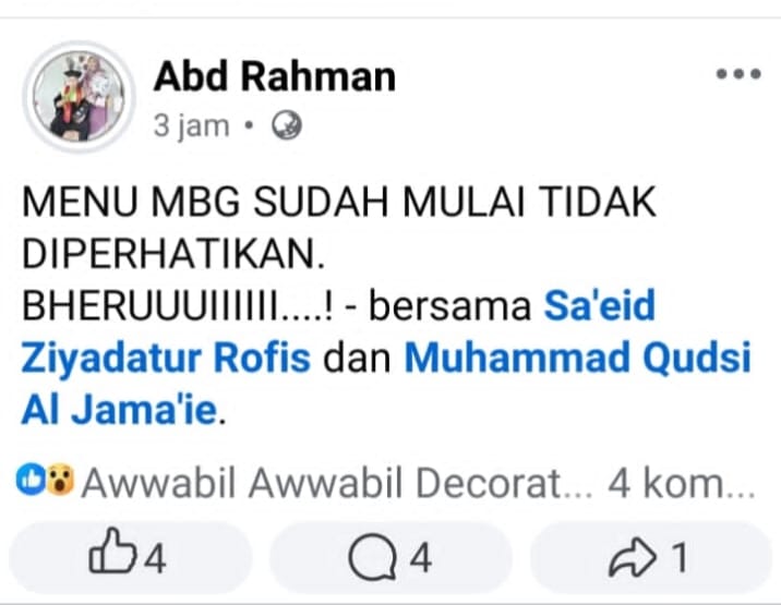 Kualitas Menu MBG Dipertanyakan, Guru di Pragaan Unggah Keluhan “Bheruuii”