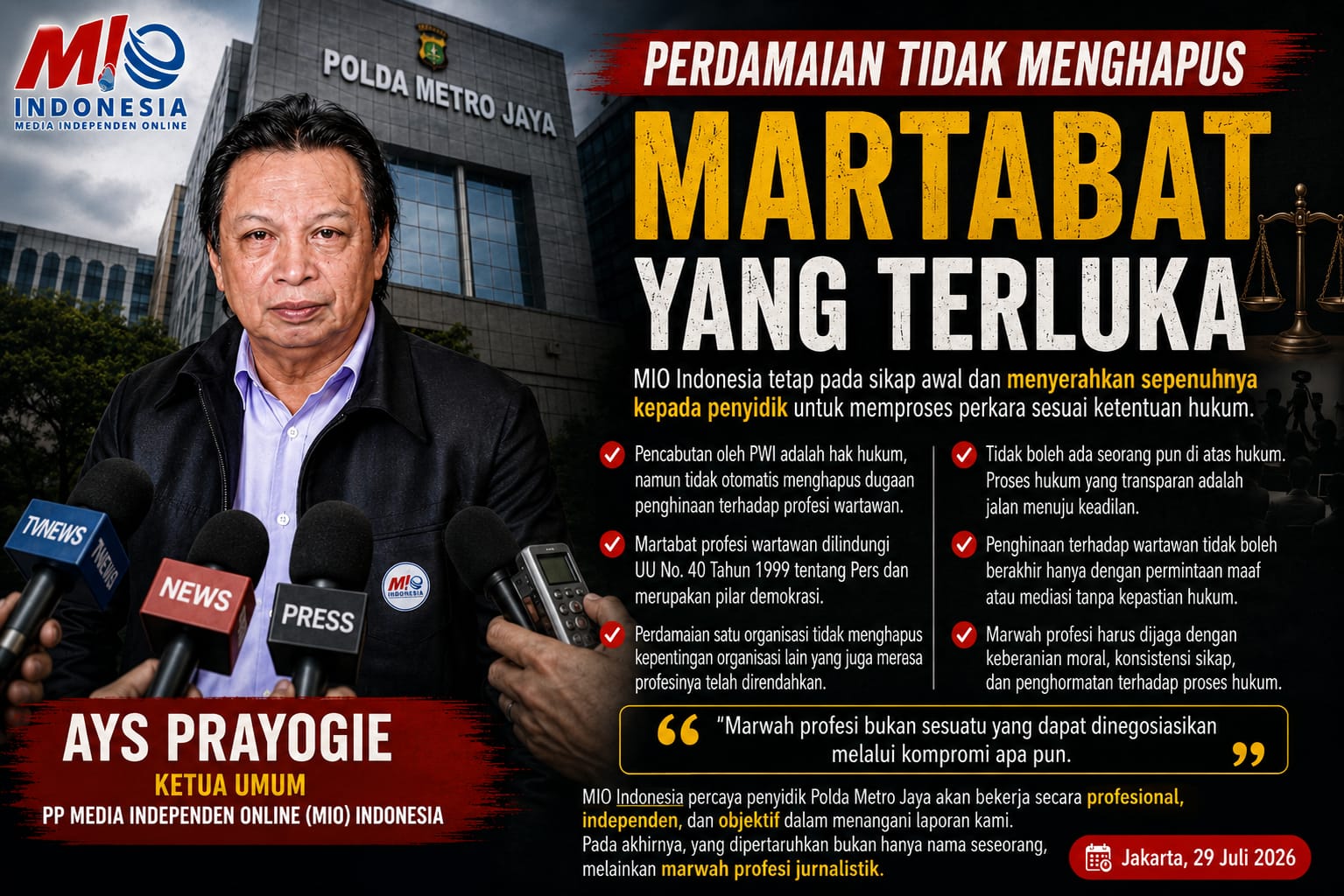 MIO Indonesia Tegaskan Tidak Akan Cabut Laporan Polisi terhadap Hotman Paris Hutapea