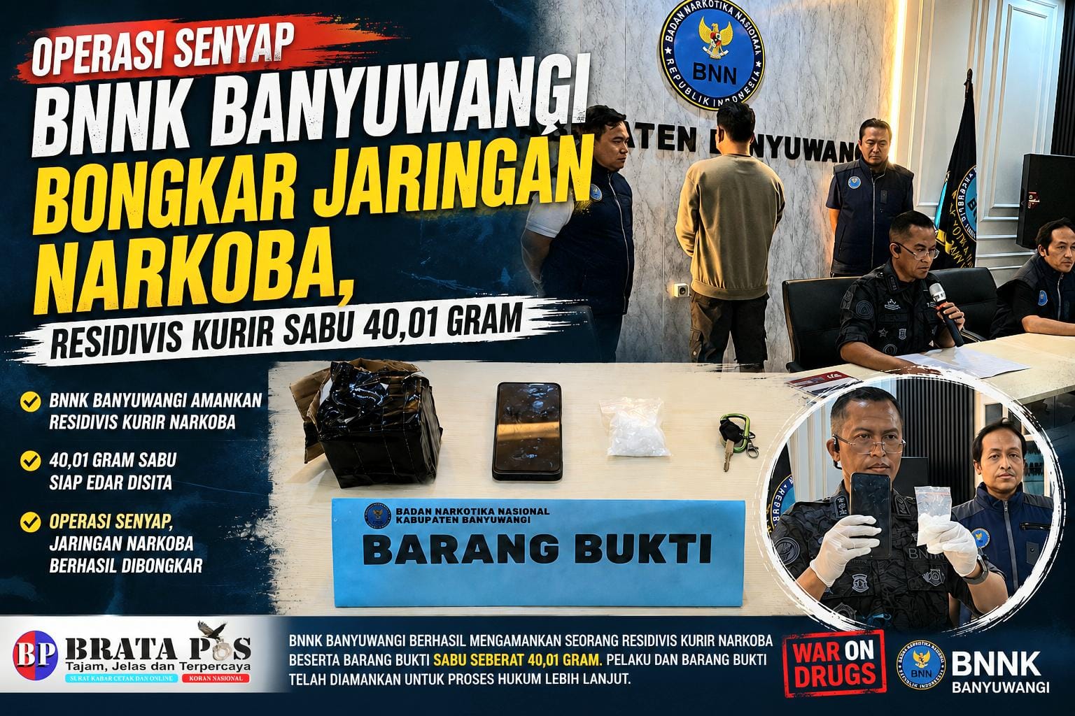 Operasi Senyap BNNK Banyuwangi Bongkar Jaringan Narkoba, Residivis Kurir Sabu 40,01 Gram Dibekuk