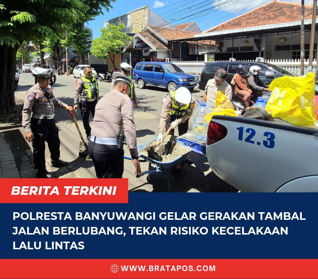Polresta Banyuwangi Gelar Gerakan Tambal Jalan Berlubang, Tekan Risiko Kecelakaan Lalu Lintas