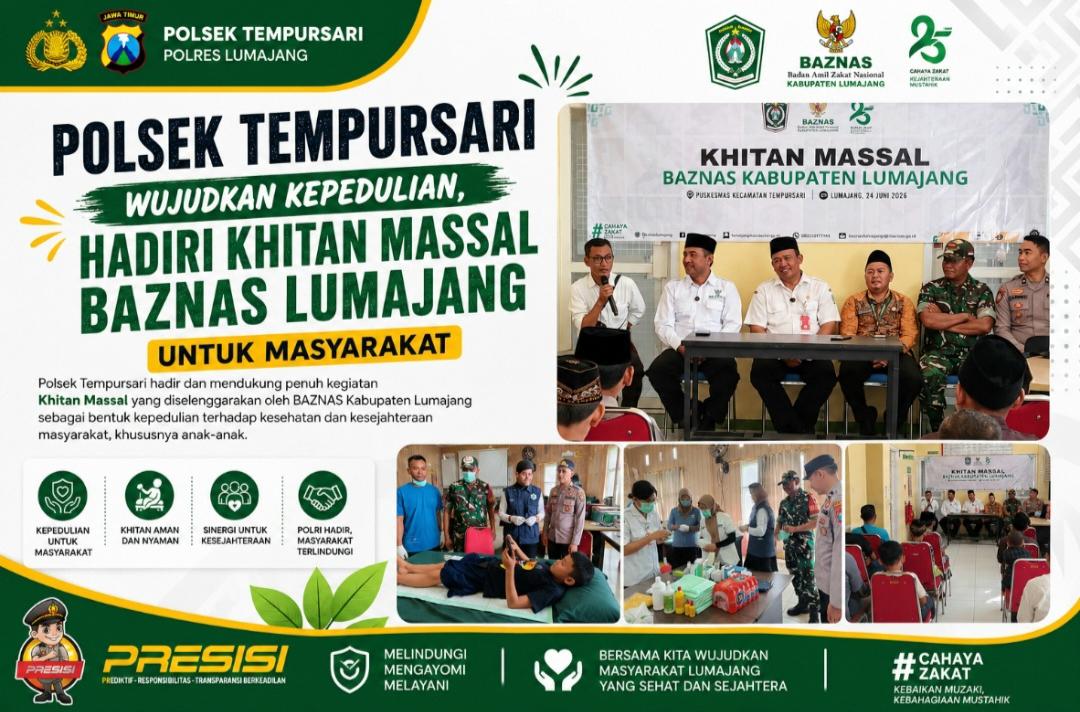 Polsek Tempursari Wujudkan Kepedulian, Hadiri Khitan Massal BAZNAS Lumajang untuk Masyarakat