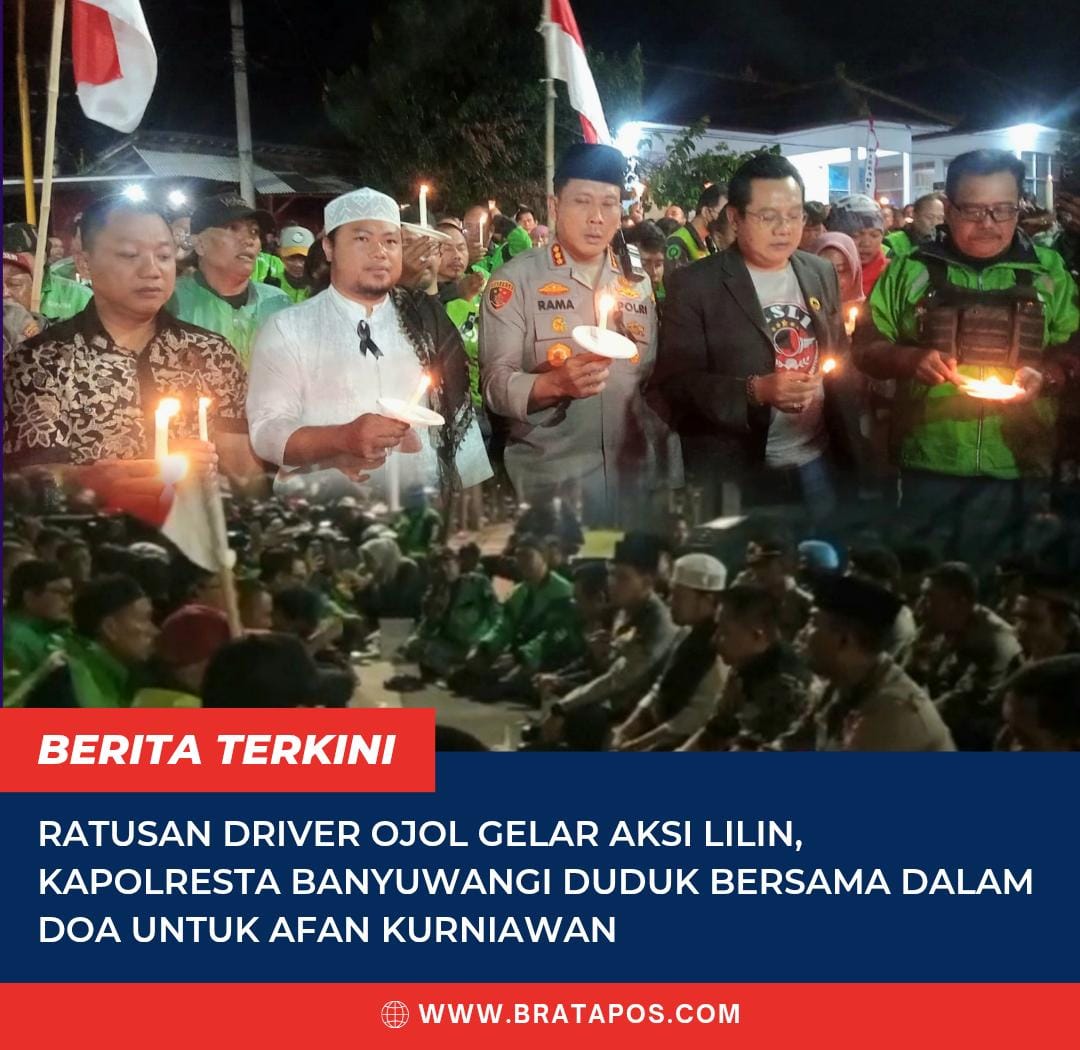 Ratusan Driver Ojol Gelar Aksi Lilin, Kapolresta Banyuwangi Duduk Bersama dalam Doa untuk Afan Kurniawan