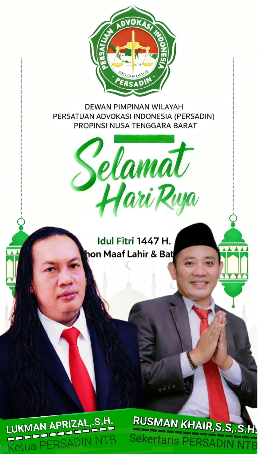 Segenap Pengurus dan Jajaran DPW PERSADIN NTB Mengucapkan Selamat Idul Fitri 1447 H Mohon Maaf Lahir & Bathin