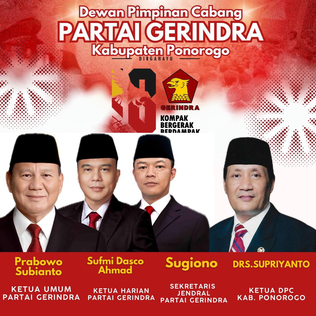 Ulang Tahun ke-18 Gerindra, Supriyanto Ajak Kader Rawat Kebersamaan